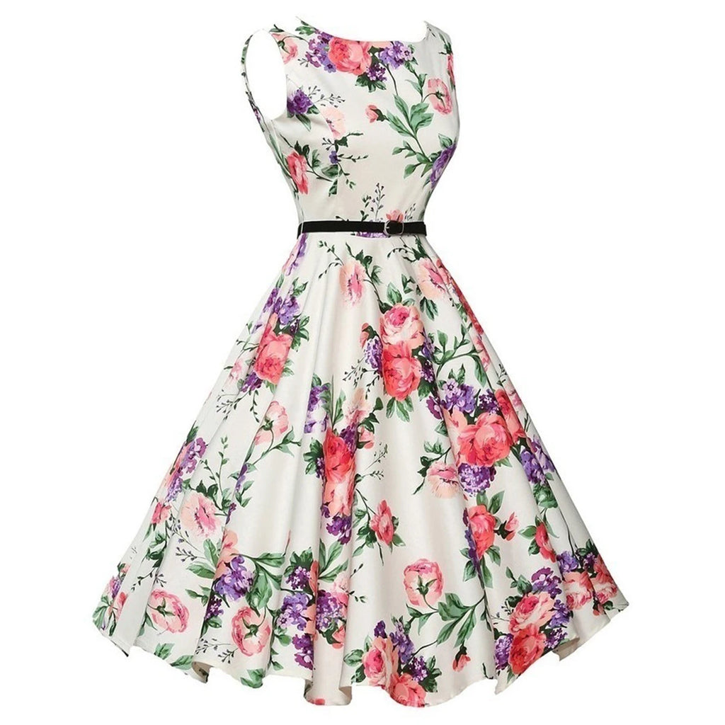Robe Florale Rétro Style Rockabilly – Coupe Crayon Vintage