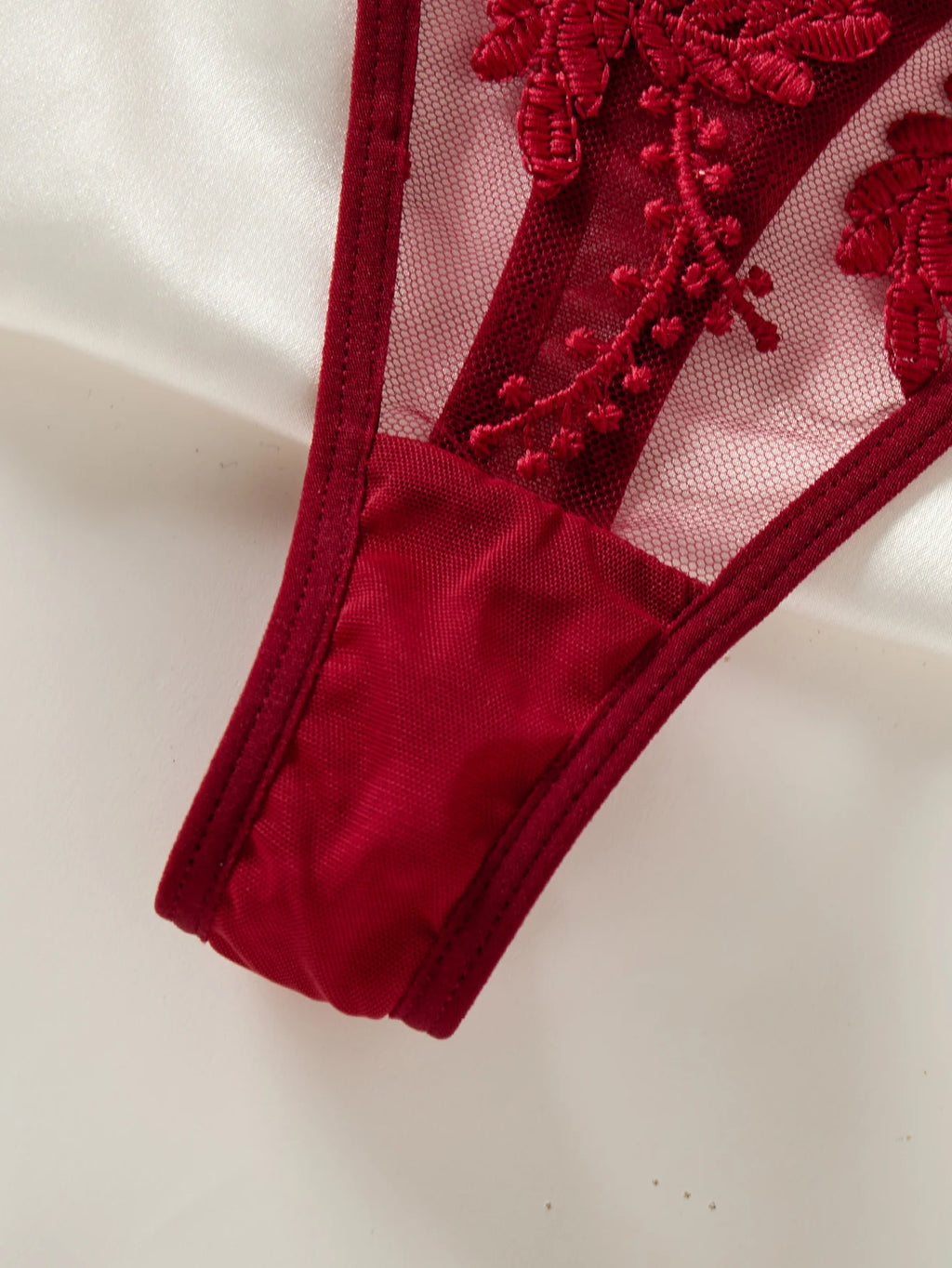 Nuisette Brodée Épis de Blé & Nœud – Semi-Transparente | Rouge Bordeaux | S-XL