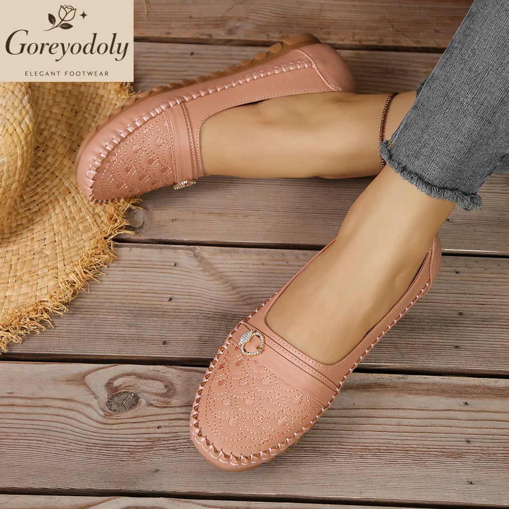Mocassins Slip-On Femme – Brodés & Strass | Confortables & Large | 36-41