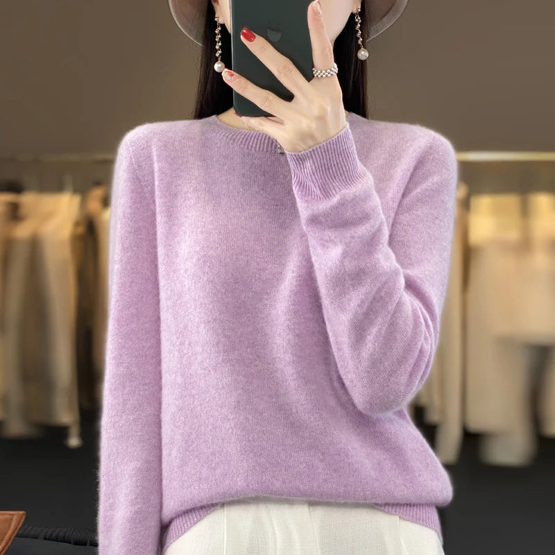 Pull Cachemire Laine Mérinos Femme – Col Rond, Doux & Chaud | Toutes Saisons