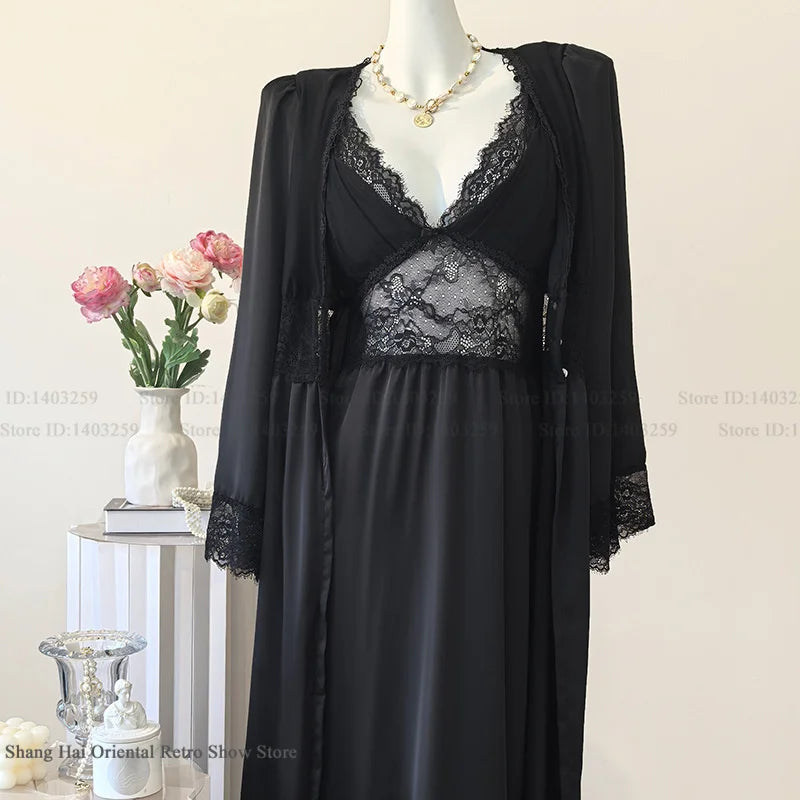 Ensemble Peignoir & Nuisette Satin – Dentelle Séduisante Toutes Saisons