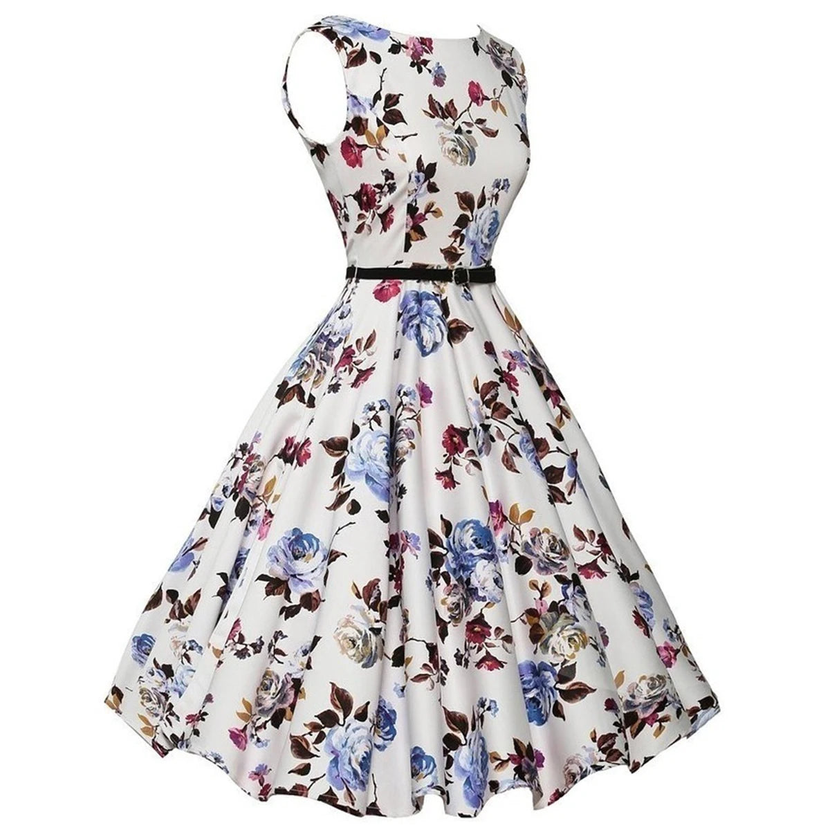 Robe Florale Rétro Style Rockabilly – Coupe Crayon Vintage