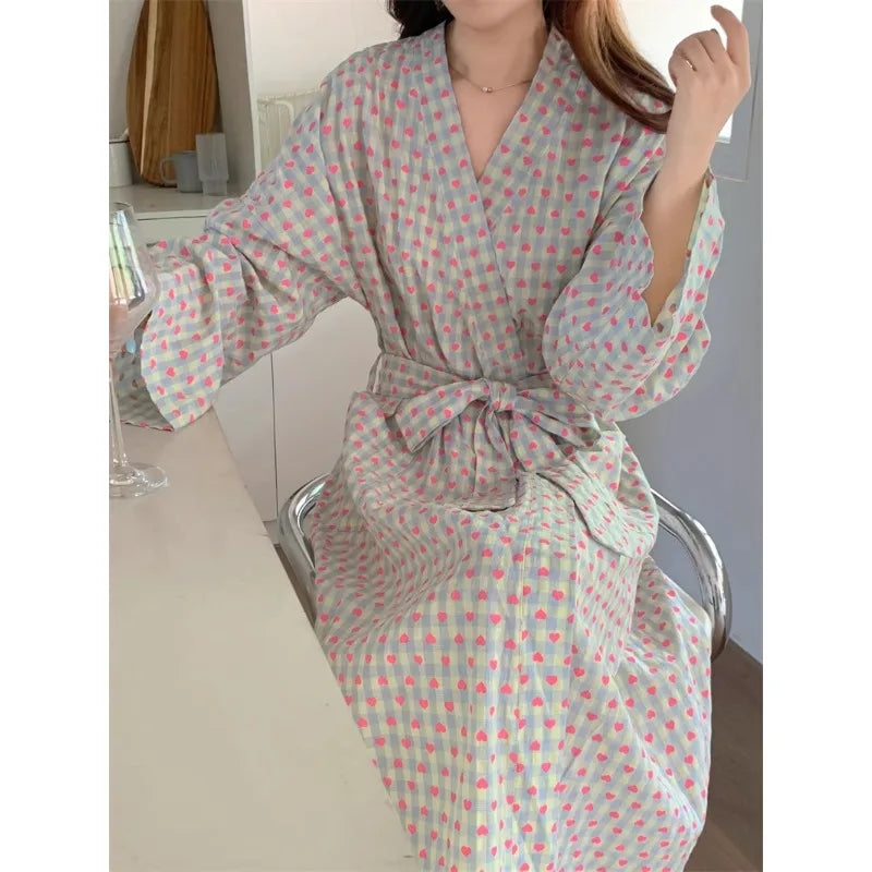 Peignoir Kimono Femme à Carreaux – Long, Dentelle & Col V Sexy