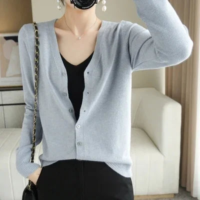 Cardigan Femme Col V Tricot – Court & Fashion | Bleu, Vert, Rose | S-XL