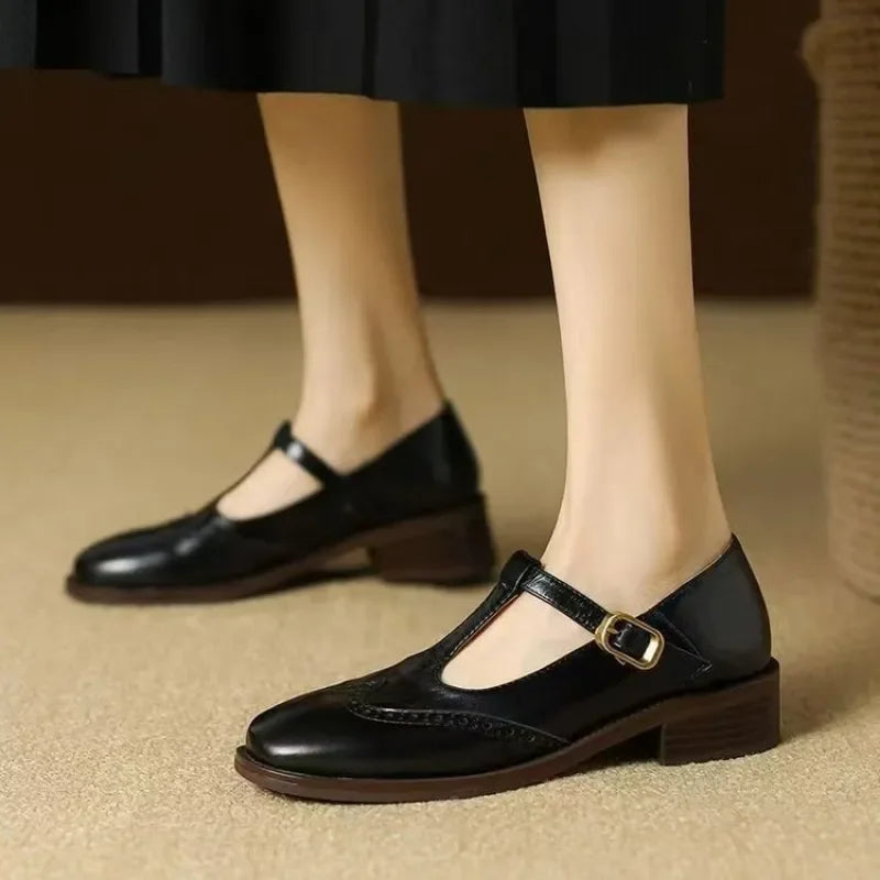 Chaussures Mary Jane Vintage – T-Strap Talon Bloc | Noir, Blanc, Marron | 35-40