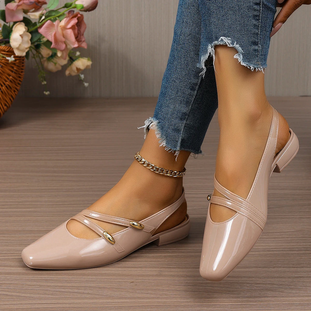 Sandales Slingback Bout Carré – Cuir Verni & Boucle Dorée | 4 Coloris | 36-40