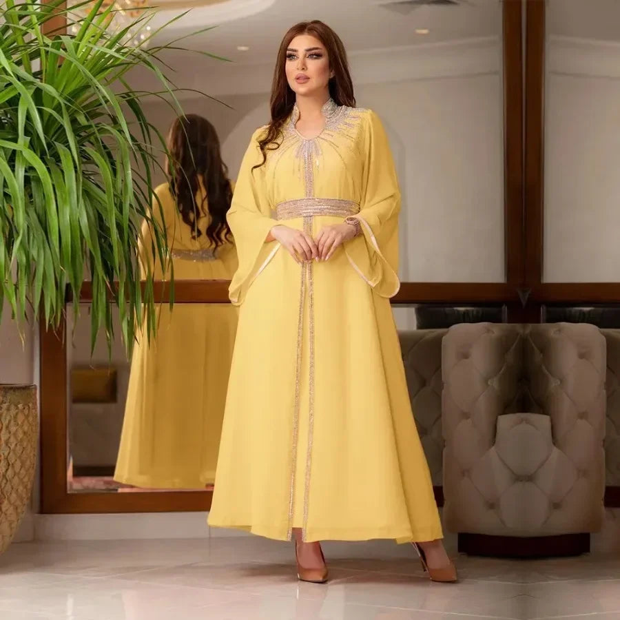 Abaya Luxe Diamonds Dubai – Kaftan Marocain Soirée | Élégante & Longue