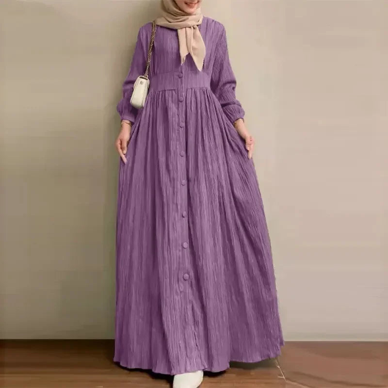 Robe Abaya Élégante Manches Bouffantes – Style Moyen-Orient