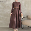 Robe Longue Abaya Manches Longues Col Rond – Style Élégant | Marron, Bleu Marine, Noir | S-XXXL