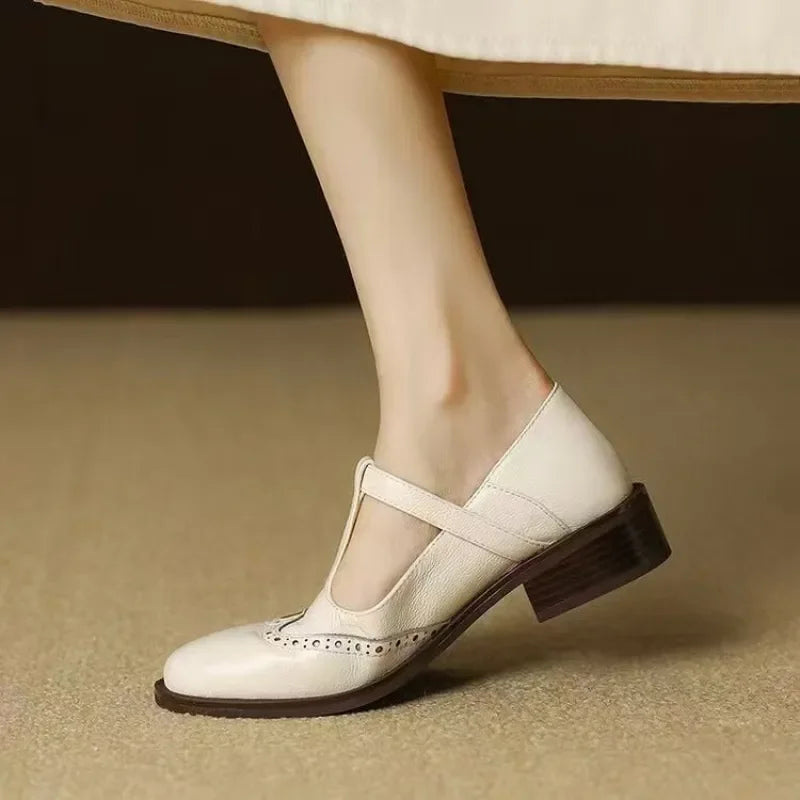 Chaussures Mary Jane Vintage – T-Strap Talon Bloc | Noir, Blanc, Marron | 35-40
