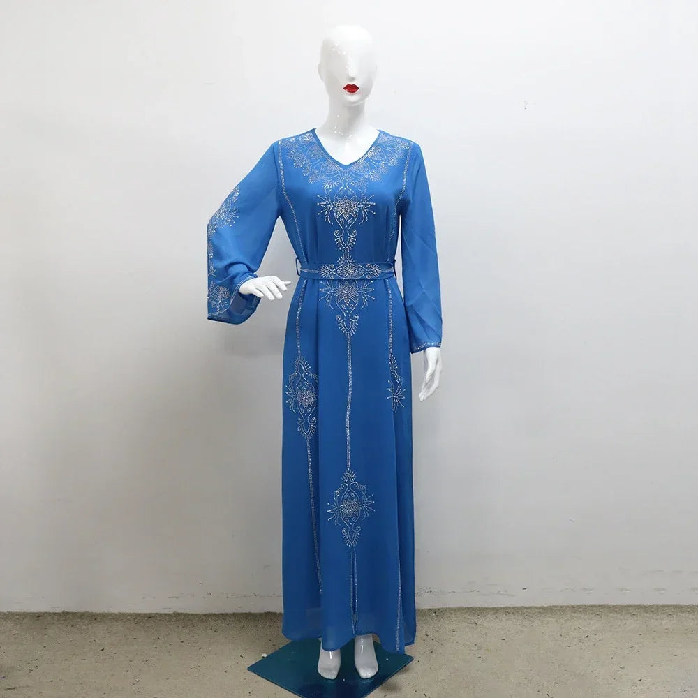 Abaya Luxe Diamonds Dubai – Kaftan Marocain Soirée | Élégante & Longue