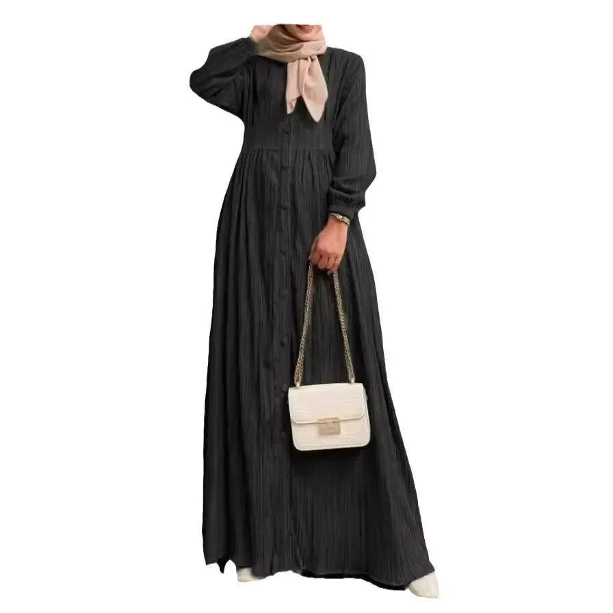 Robe Abaya Élégante Manches Bouffantes – Style Moyen-Orient