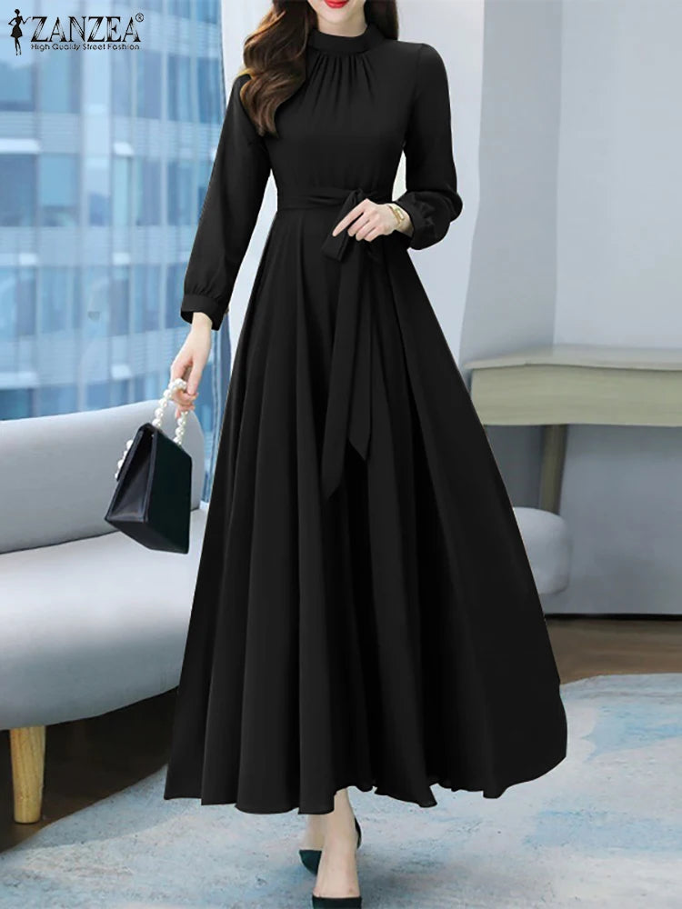 Robe Longue Vintage Manches Longues – Coupe A, Style Bohème Toutes Saisons