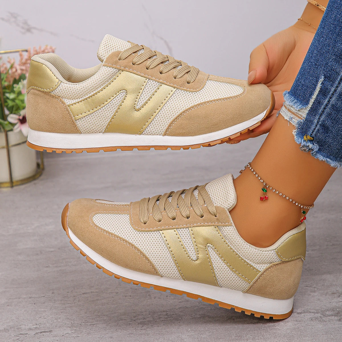 Sneakers Rétro Patchwork Femme – Mesh Léger & Confortables | 36-41