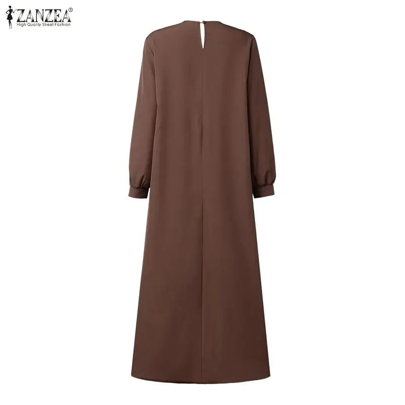 Robe Maxi Abaya Plissée Manches Longues – Style Modest Kaftan | Bordeaux, Vert, Marron | S-XXXL