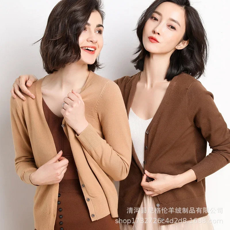 Cardigan Femme Col V Tricot – Court & Fashion | Bleu, Vert, Rose | S-XL