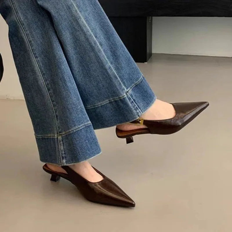 Sandales Bout Pointu Talon Fin – Élégantes Slingback | Noir, Bordeaux, Marron | 35-39