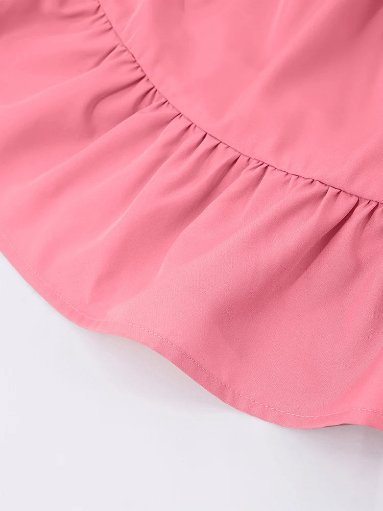 Robe Fille Épaules Dénudées & Manches Lanternes – Nœud Décoratif | Rose | 8-12 Ans