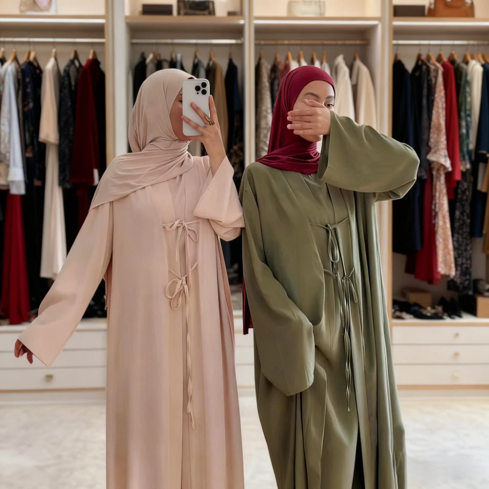Ensemble Abaya Eid 2 Pièces Satin – Kaftan Jalabiyah Ramadan Dubai | S-XXL
