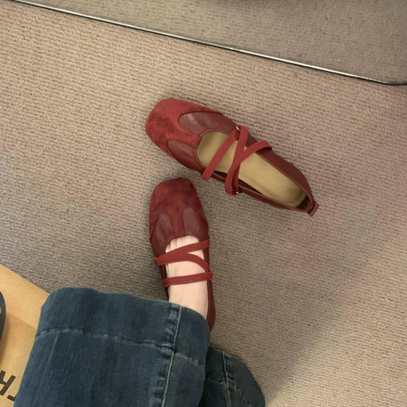 Ballerines Mary Jane Bout Carré & Croisillons – Style Vintage | Rouge, Noir, Argenté | 35-40