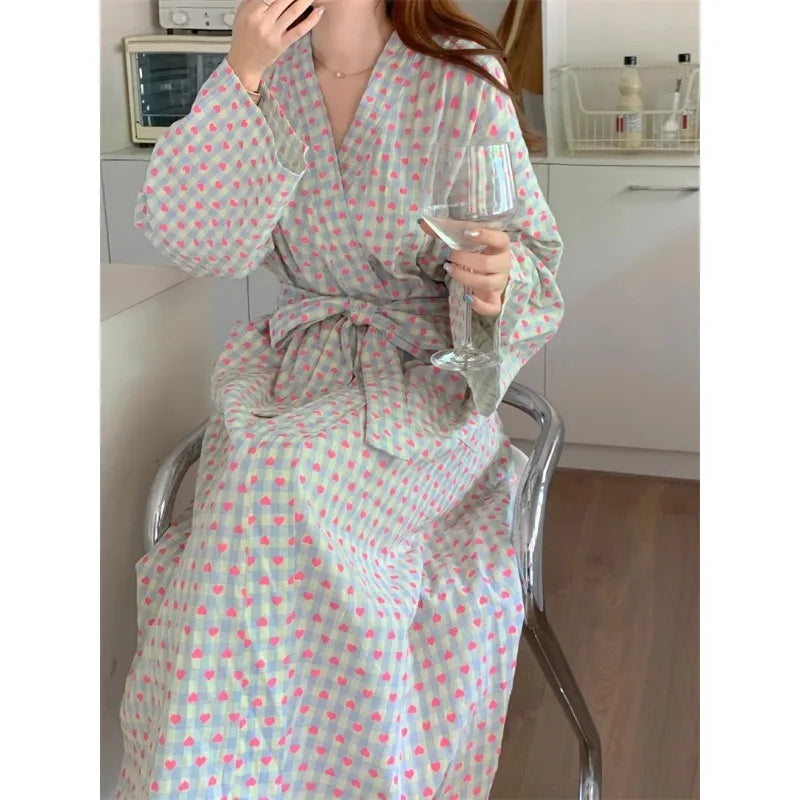 Peignoir Kimono Femme à Carreaux – Long, Dentelle & Col V Sexy