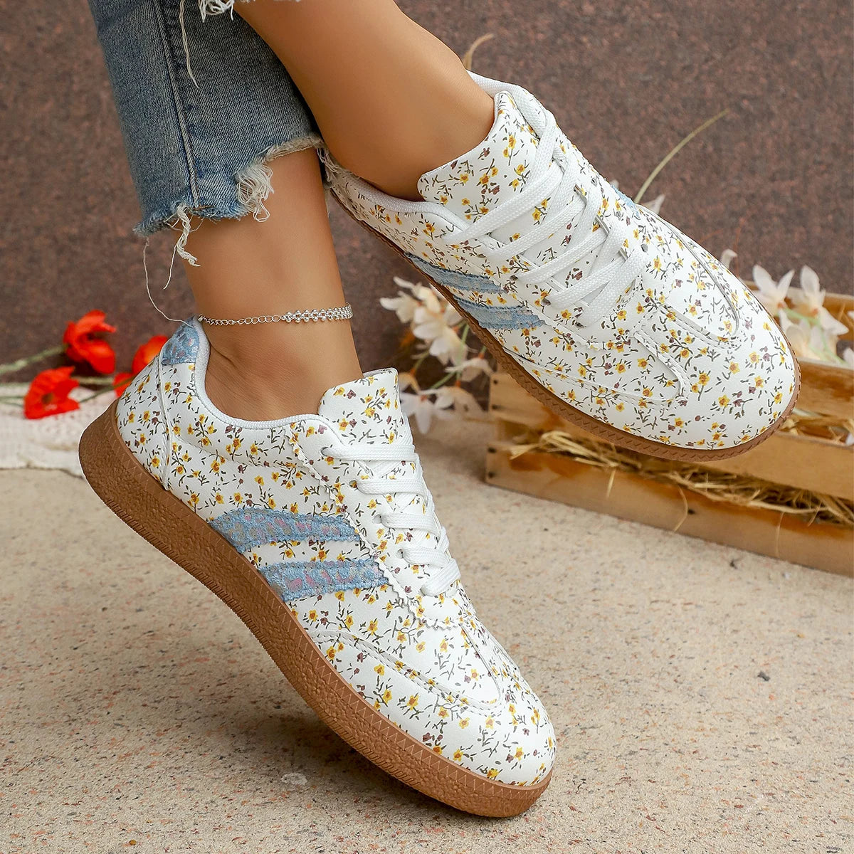 Sneakers Florales Femme – Respirantes & Légères | Style Casual | 36-41