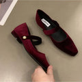 Ballerines Mary Jane Velours & Perle – Talon Bas Élégant | Bordeaux | 35-40