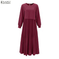 Robe Maxi Abaya Plissée Manches Longues – Style Modest Kaftan | Bordeaux, Vert, Marron | S-XXXL