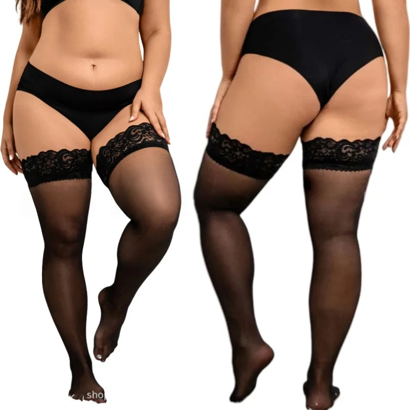 Bas Dentelle Noirs Grande Taille – Ultra-Fins & Sexy | Cuisse Haute | XXXXL