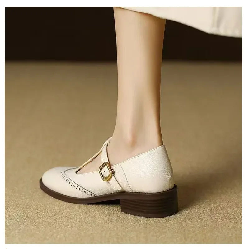 Chaussures Mary Jane Vintage – T-Strap Talon Bloc | Noir, Blanc, Marron | 35-40