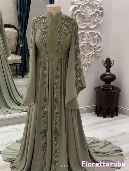 Robe de Soirée Kaftan Marocaine Sur Mesure – Chiffon & Broderies