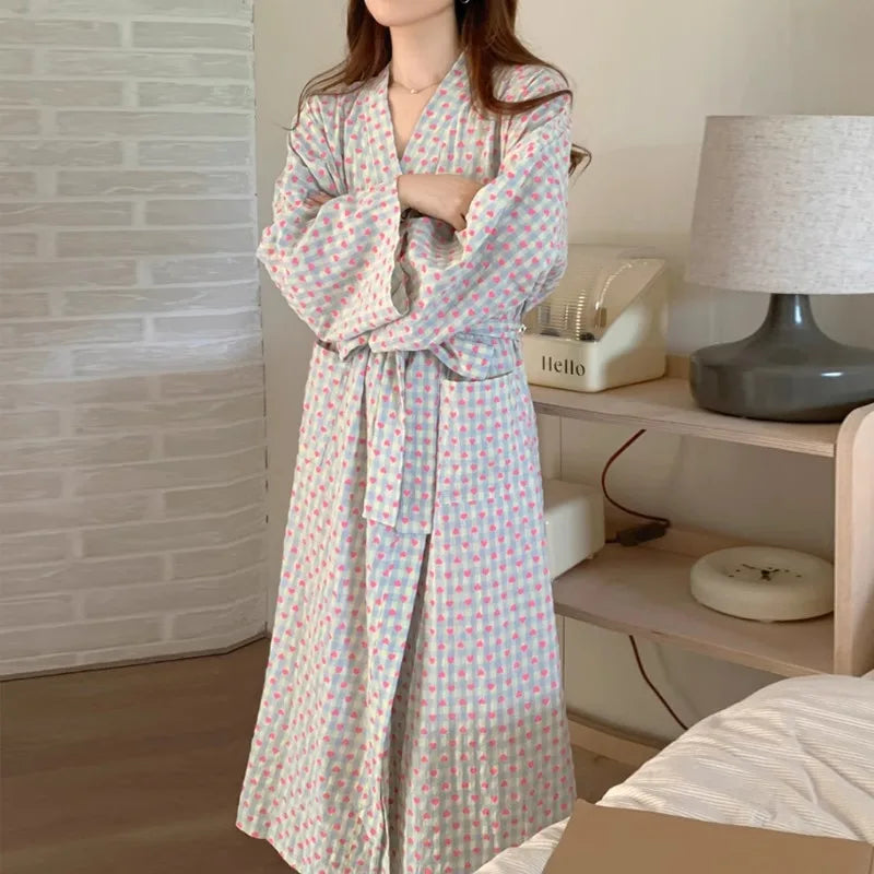 Peignoir Kimono Femme à Carreaux – Long, Dentelle & Col V Sexy