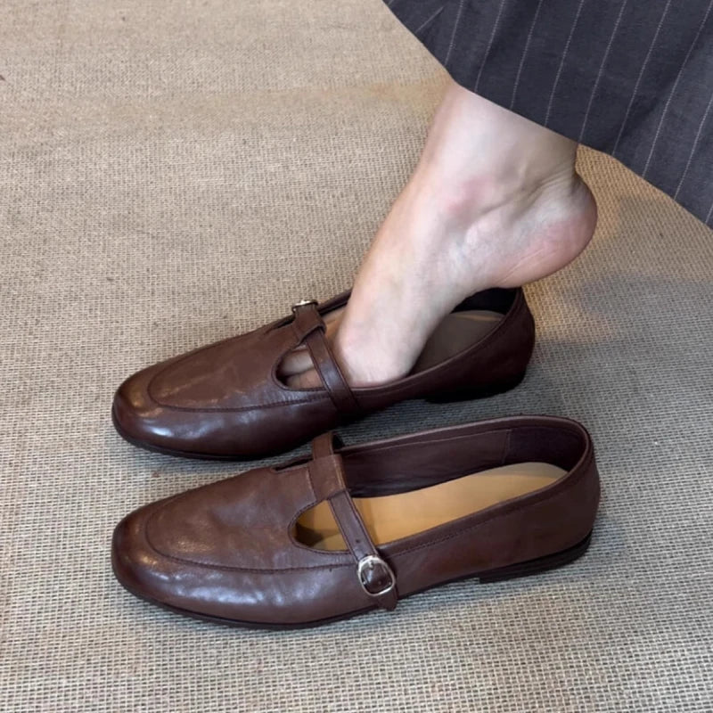 Mocassins Mary Jane Vintage Bout Carré – Cuir Souple & Style Britannique | 35-40