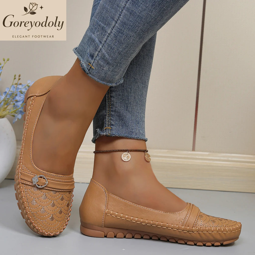 Mocassins Slip-On Femme – Brodés & Strass | Confortables & Large | 36-41